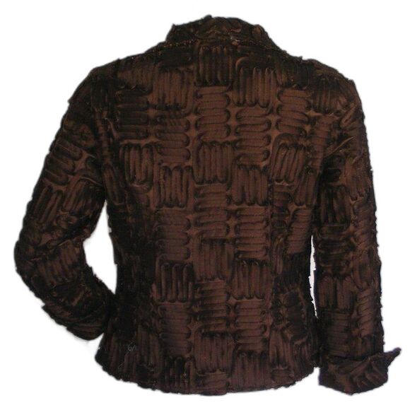 SAMUEL DONG Jacket, M, Brown, Ribbon Strips, Zipper front, Hand Wash - Picture 4 of 14